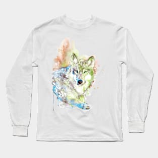 Wolf face watercolor Long Sleeve T-Shirt